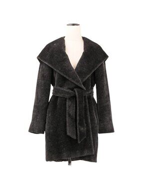 Max Mara Alpaca Shaggy Hoodie Belted Coat Gown 38 Black